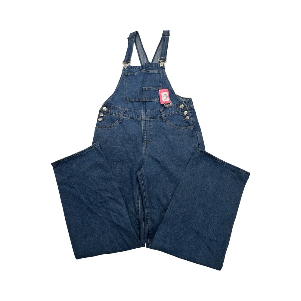 Edikted Overalls Women M Blue Washed Denim Wide Leg Cotton Blend Western